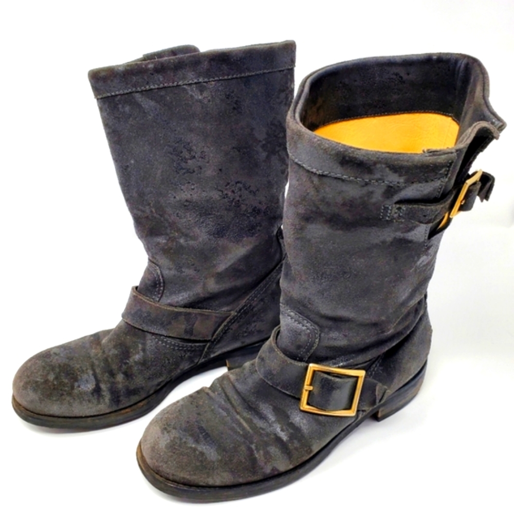 Jimmy Choo Grey Suede Moto Boots